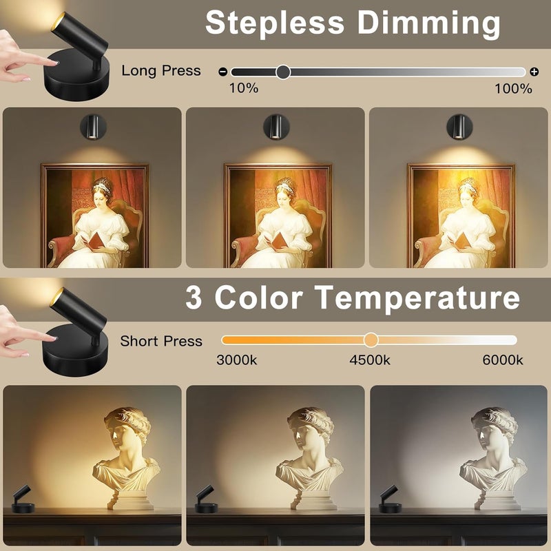 Kimjo Spot Lights Indoor, 4000mAh Rechargeable Battery LED Spotlight Indoor with Remote, Wireless Picture Lights with Timer Dimmable, Uplighting for Plant, Wall Art Display - Image 5